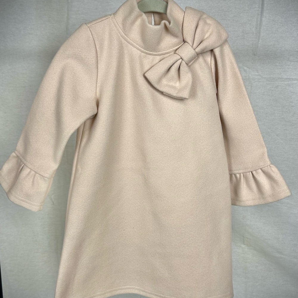 Elegant Beige Kids Dress with Bow Sz 3/4